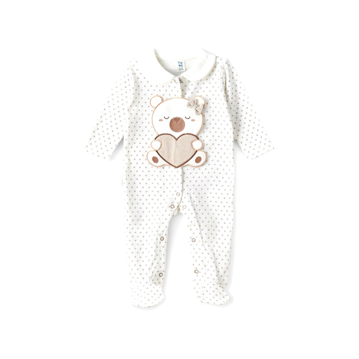 UniqKidz Printed Long Sleeves Sleepsuit - White / 0-3 mths