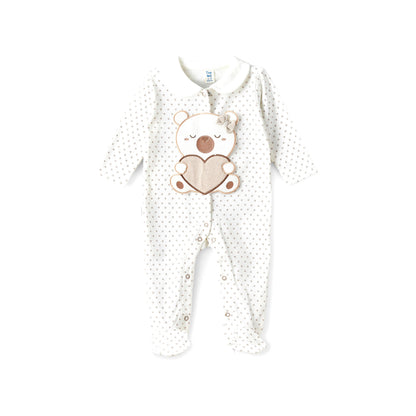 UniqKidz Printed Long Sleeves Sleepsuit - White / 0-3 mths