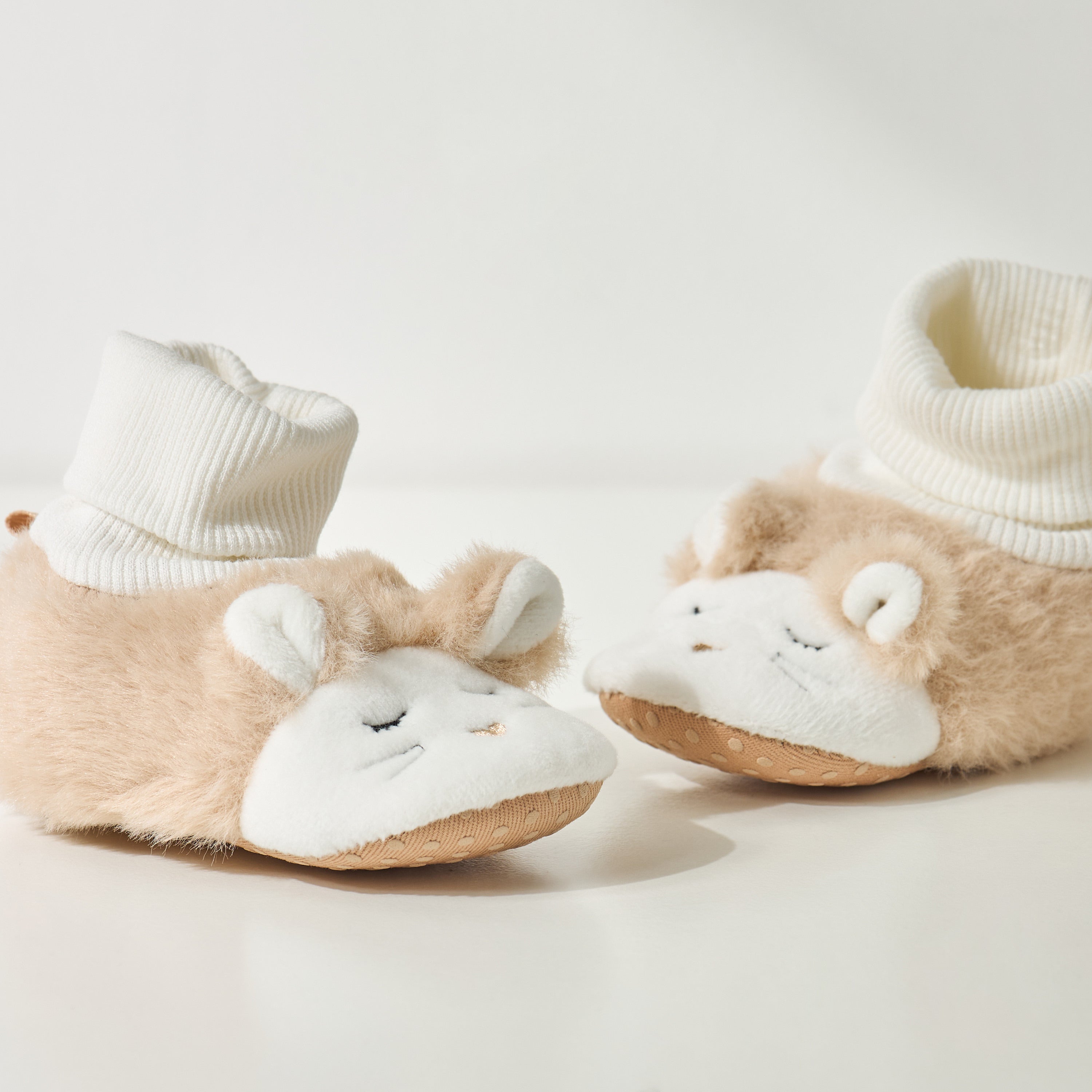 Faux Fur Textured Booties with Ear Applique