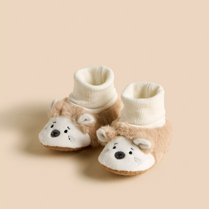 Faux Fur Textured Booties with Ear Applique
