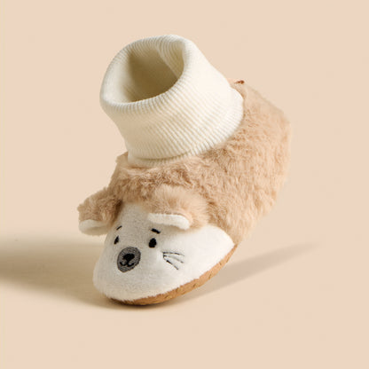 Faux Fur Textured Booties with Ear Applique