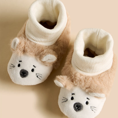 Faux Fur Textured Booties with Ear Applique