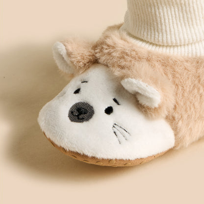 Faux Fur Textured Booties with Ear Applique