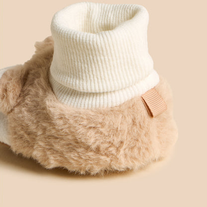 Faux Fur Textured Booties with Ear Applique