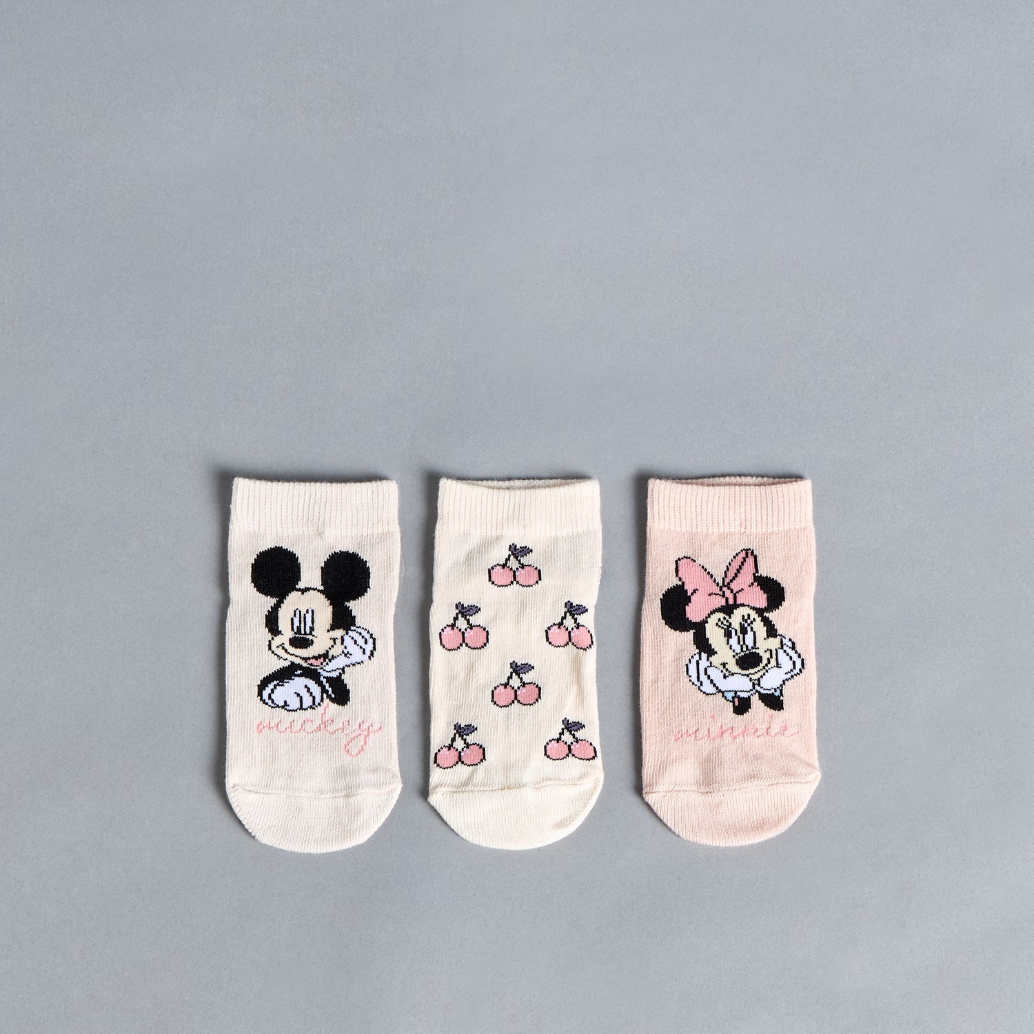 Pack of 3 - Mickey and Minnie Anti-Skid Ankle Length Socks
