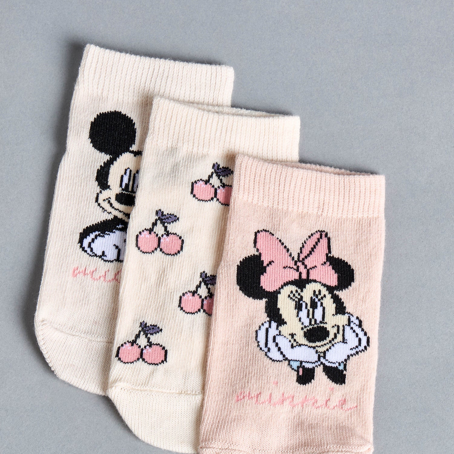 Pack of 3 - Mickey and Minnie Anti-Skid Ankle Length Socks