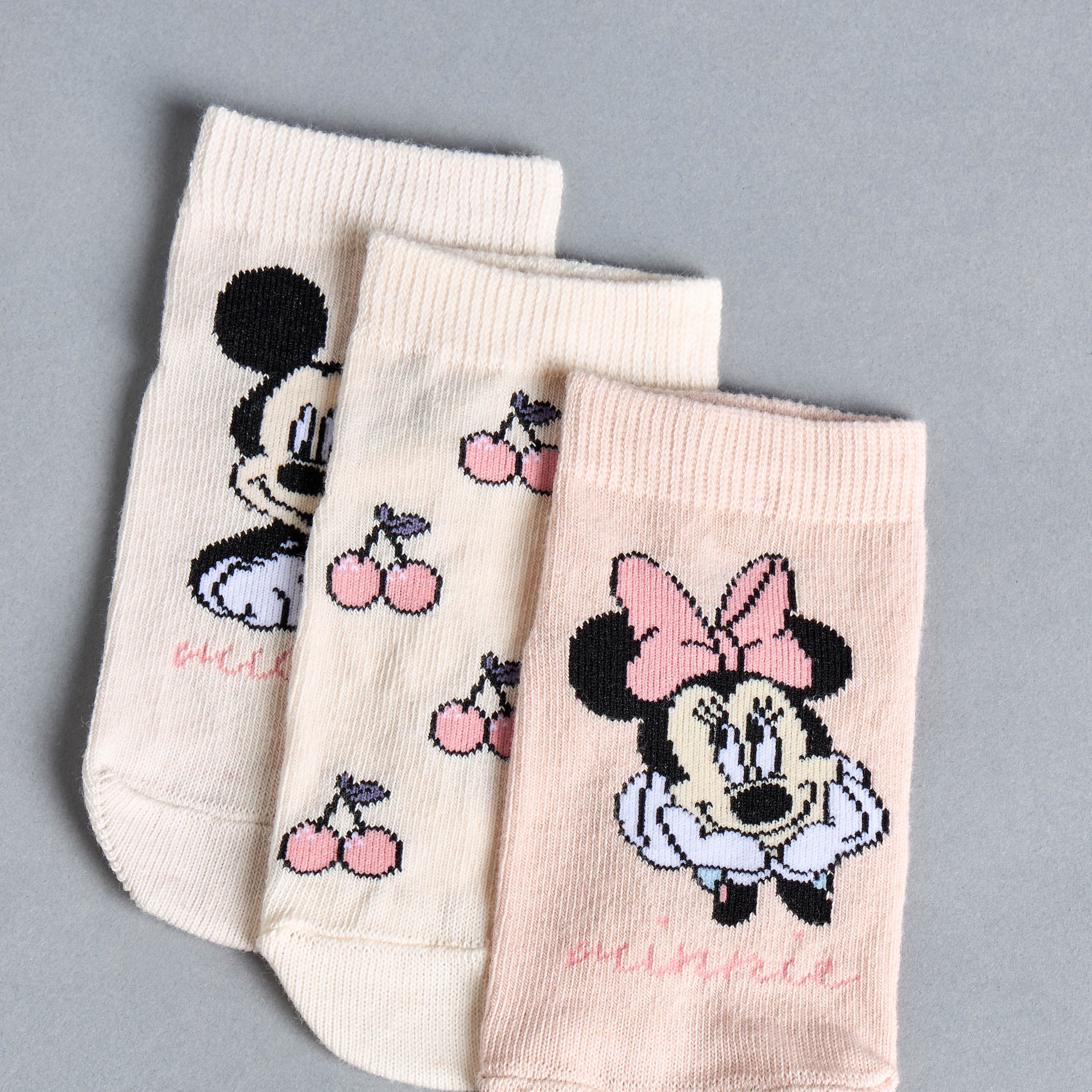 Pack of 3 - Mickey and Minnie Anti-Skid Ankle Length Socks