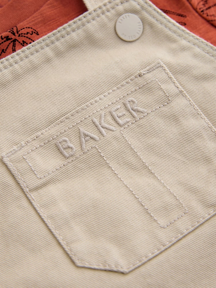 Baker by Ted Baker Stone and Rust Red Dungarees T-Shirt Set
