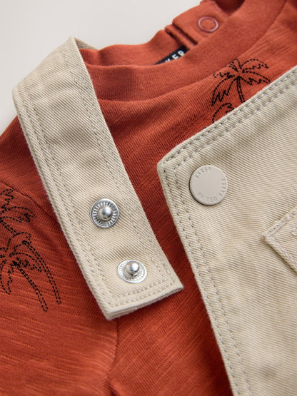 Baker by Ted Baker Stone and Rust Red Dungarees T-Shirt Set
