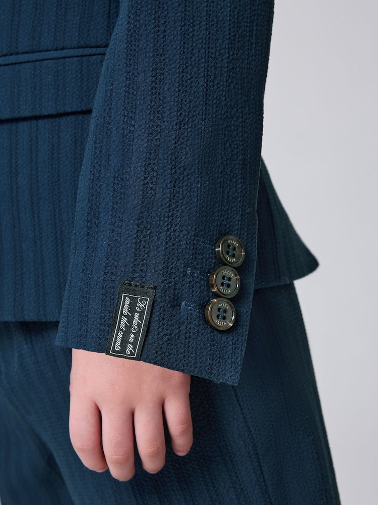 Baker by Ted Baker Navy Seersucker Textured Suit Jacket and Shorts Set