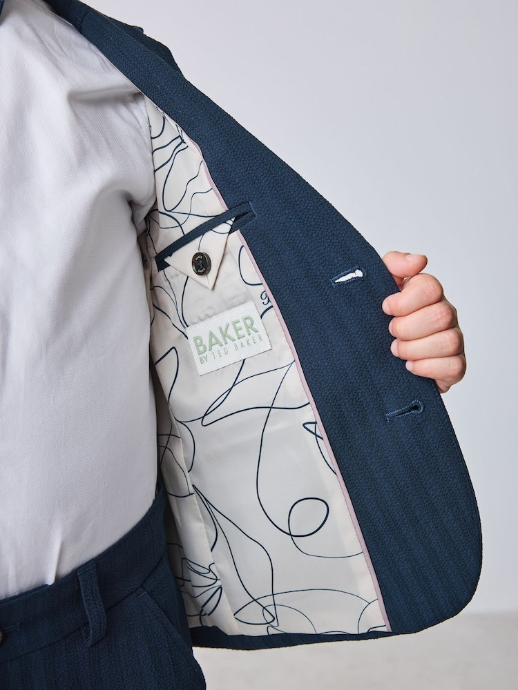 Baker by Ted Baker Navy Seersucker Textured Suit Jacket and Shorts Set