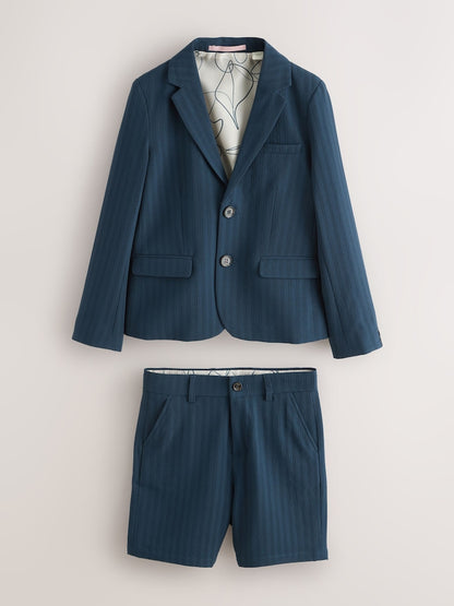 Baker by Ted Baker Navy Seersucker Textured Suit Jacket and Shorts Set
