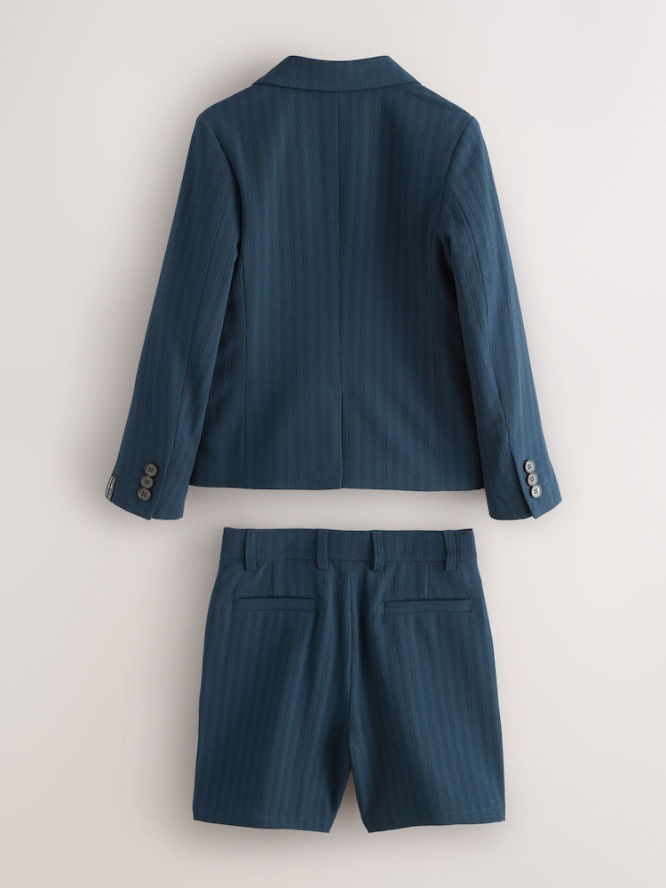 Baker by Ted Baker Navy Seersucker Textured Suit Jacket and Shorts Set