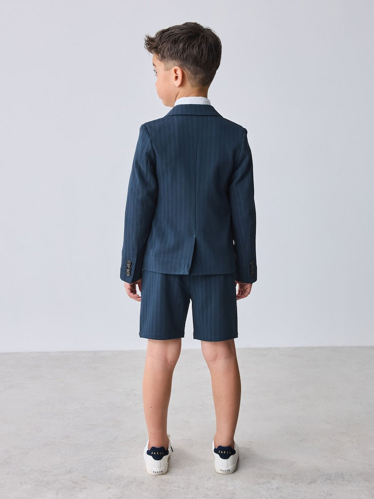 Baker by Ted Baker Navy Seersucker Textured Suit Jacket and Shorts Set