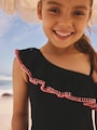 Black Embroidered One Shoulder Swimsuit (3-16yrs) - Size 3 Years (98cm)
