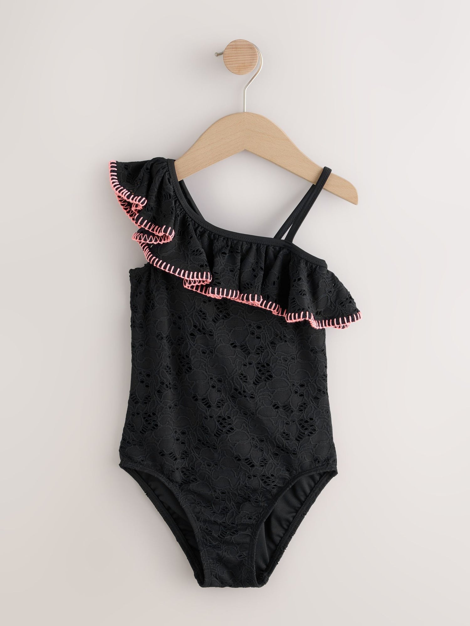Black Embroidered One Shoulder Swimsuit (3-16yrs) - Size 3 Years (98cm)
