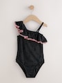 Black Embroidered One Shoulder Swimsuit (3-16yrs) - Size 3 Years (98cm)