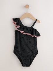 Black Embroidered One Shoulder Swimsuit (3-16yrs) - Size 3 Years (98cm)
