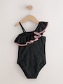 Black Embroidered One Shoulder Swimsuit (3-16yrs) - Size 3 Years (98cm)