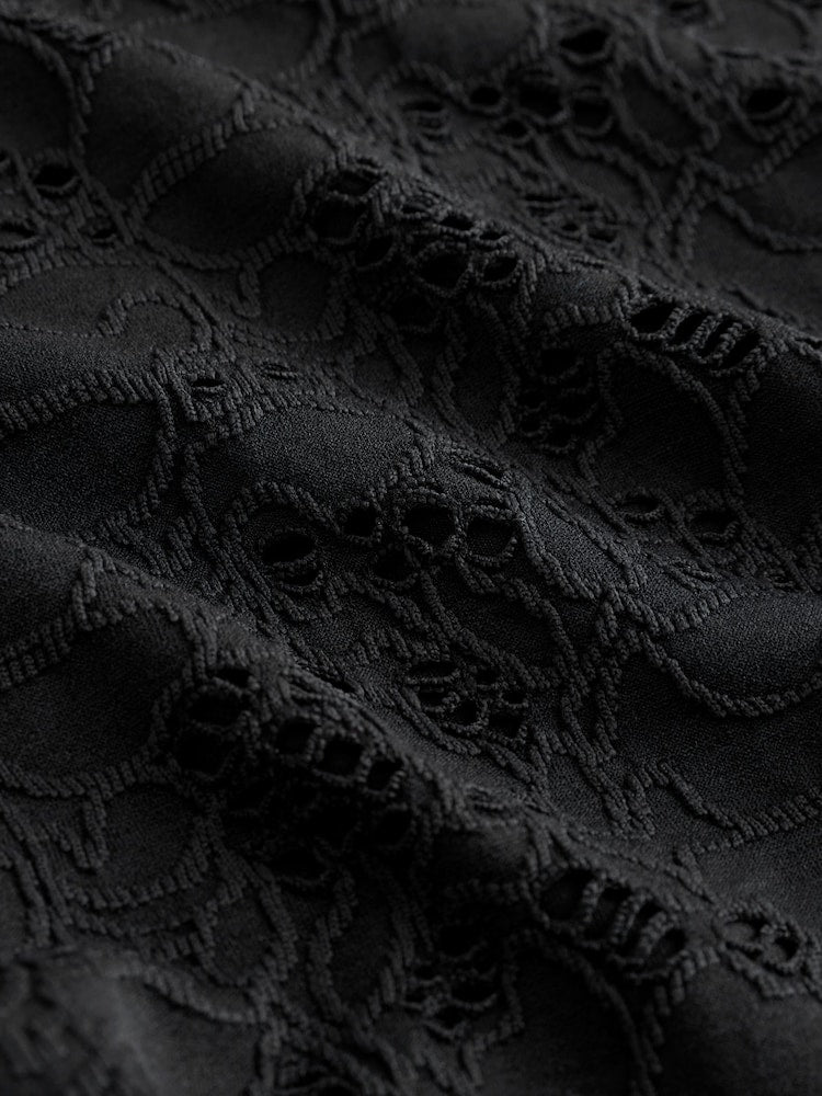 Black Embroidered One Shoulder Swimsuit (3-16yrs)