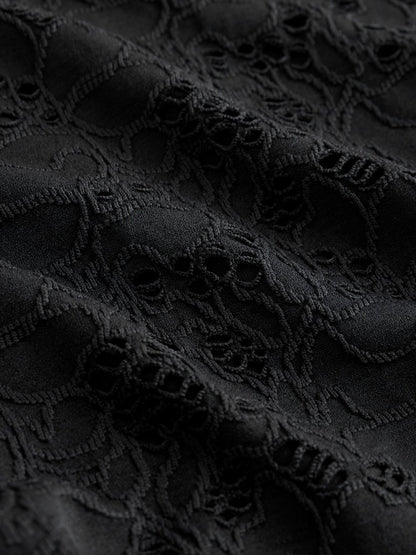 Black Embroidered One Shoulder Swimsuit (3-16yrs)