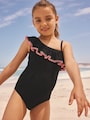 Black Embroidered One Shoulder Swimsuit (3-16yrs) - Size 3 Years (98cm)