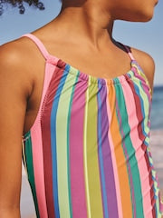 Multi Rainbow Stripe Strappy Ruched Swimsuit (3-16yrs) - Size 3 Years (98cm)