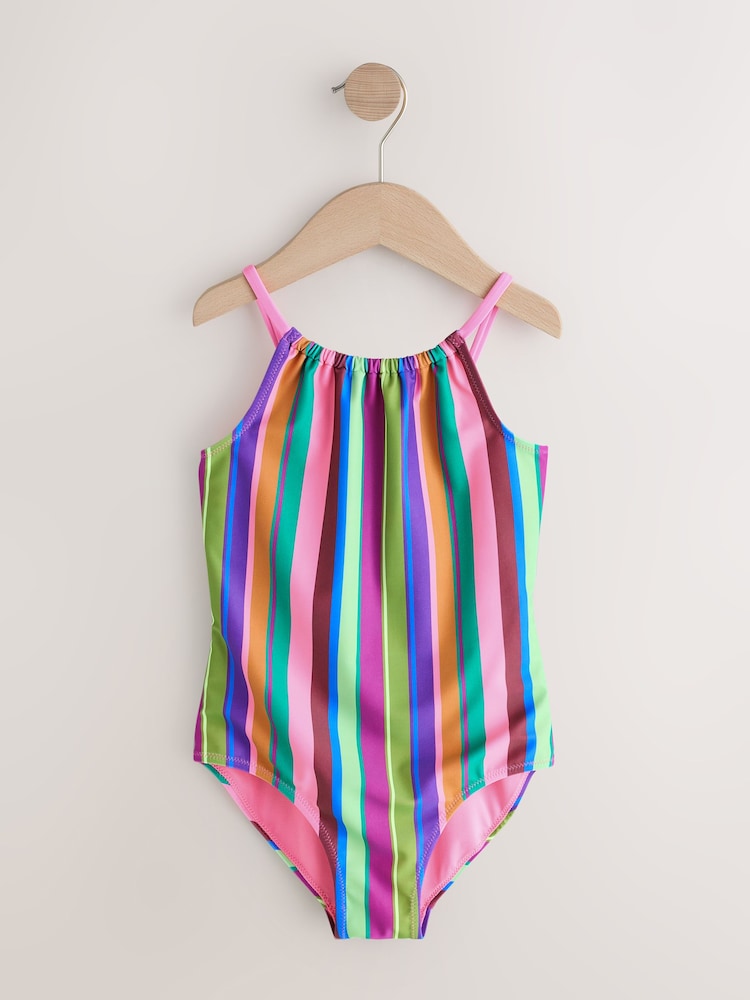 Multi Rainbow Stripe Strappy Ruched Swimsuit (3-16yrs)