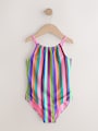 Multi Rainbow Stripe Strappy Ruched Swimsuit (3-16yrs) - Size 3 Years (98cm)