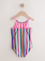 Multi Rainbow Stripe Strappy Ruched Swimsuit (3-16yrs) - Size 3 Years (98cm)