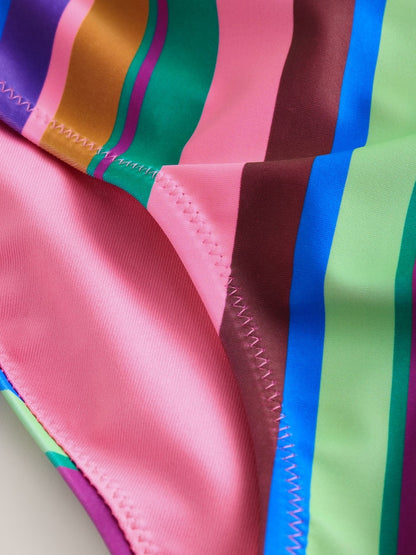 Multi Rainbow Stripe Strappy Ruched Swimsuit (3-16yrs) - Size 3 Years (98cm)