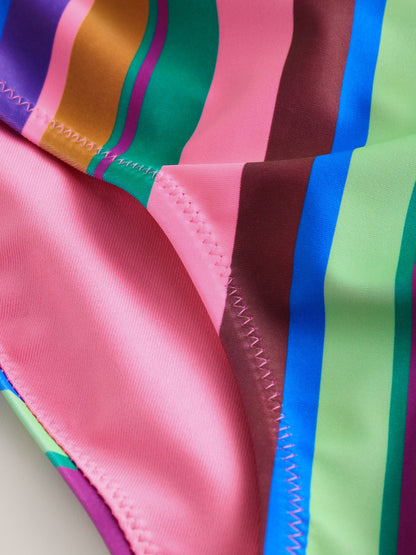 Multi Rainbow Stripe Strappy Ruched Swimsuit (3-16yrs) - Size 3 Years (98cm)