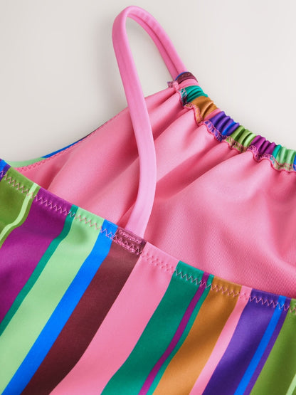 Multi Rainbow Stripe Strappy Ruched Swimsuit (3-16yrs)