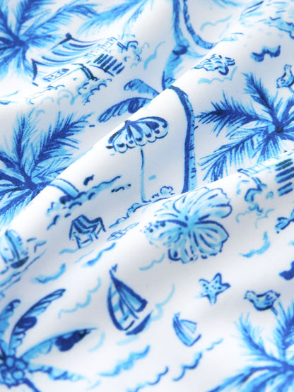 Blue Palm Print One Shoulder Swimsuit (3-16yrs)