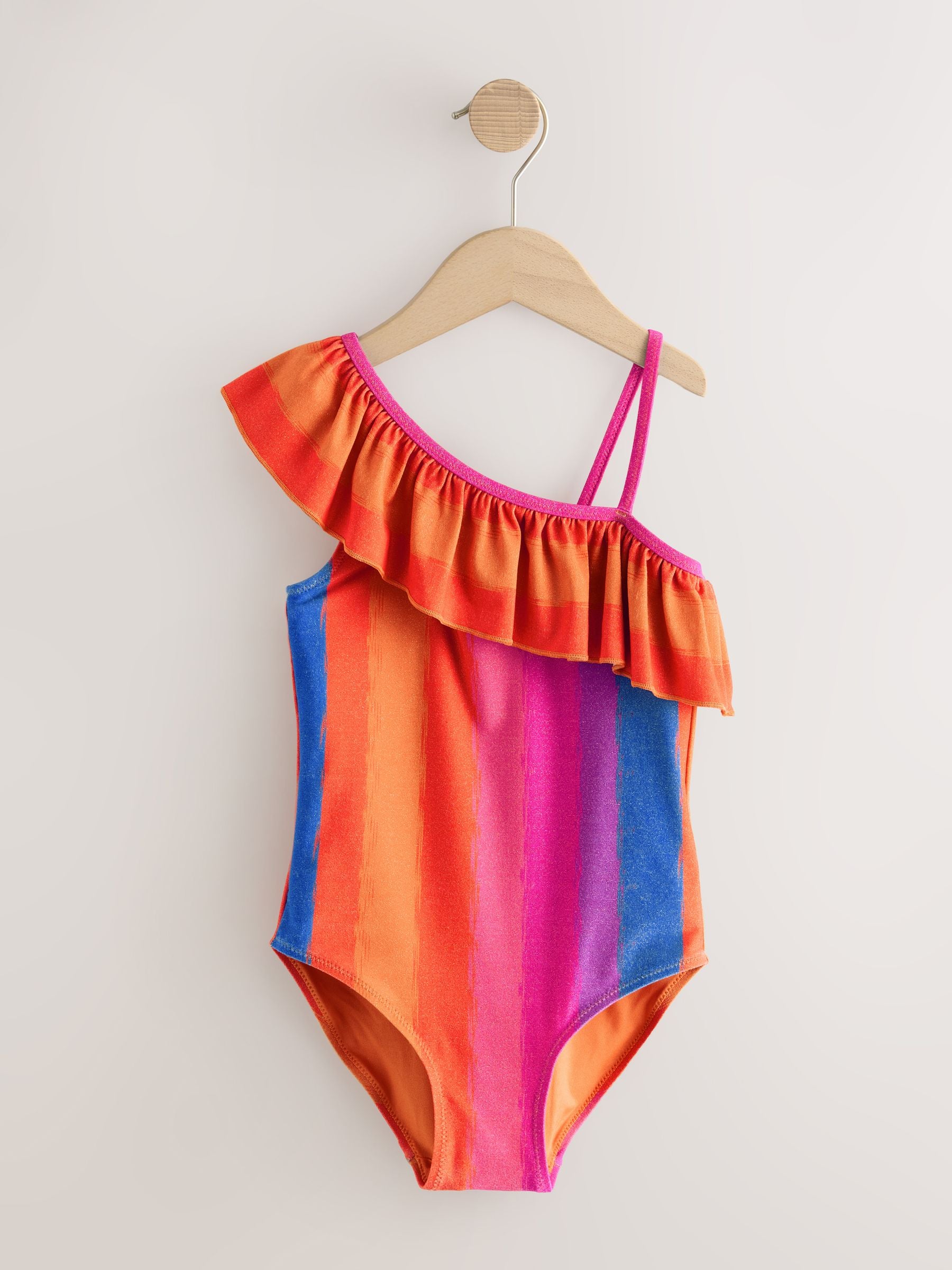 Multi Glitter Stripe One Shoulder Swimsuit (3-16yrs) - Size 3 Years (98cm)