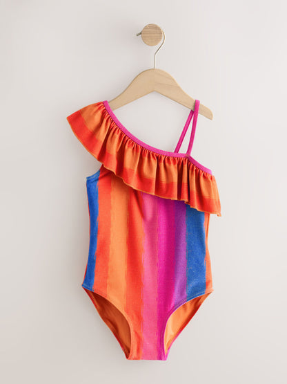 Multi Glitter Stripe One Shoulder Swimsuit (3-16yrs) - Size 3 Years (98cm)