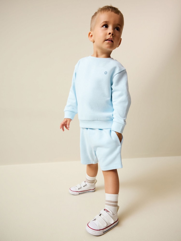 Light Blue Single Plain Crew Neck Sweatshirt and Shorts Set (3mths-7yrs) - Size 3-6 Months (62-68cm) - Light Blue