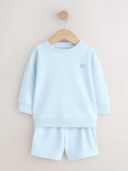 Light Blue Single Plain Crew Neck Sweatshirt and Shorts Set (3mths-7yrs) - Size 3-6 Months (62-68cm)