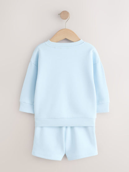 Light Blue Single Plain Crew Neck Sweatshirt and Shorts Set (3mths-7yrs) - Size 3-6 Months (62-68cm)