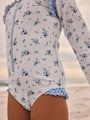 Blue/White Floral Polka Dot Long Sleeve Sunsafe Swimsuit (3mths-16yrs) - Size 3 Years (98cm)