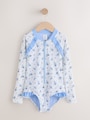 Blue/White Floral Polka Dot Long Sleeve Sunsafe Swimsuit (3mths-16yrs) - Size 3 Years (98cm)