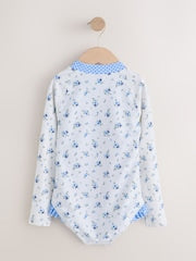 Blue/White Floral Polka Dot Long Sleeve Sunsafe Swimsuit (3mths-16yrs) - Size 3 Years (98cm)