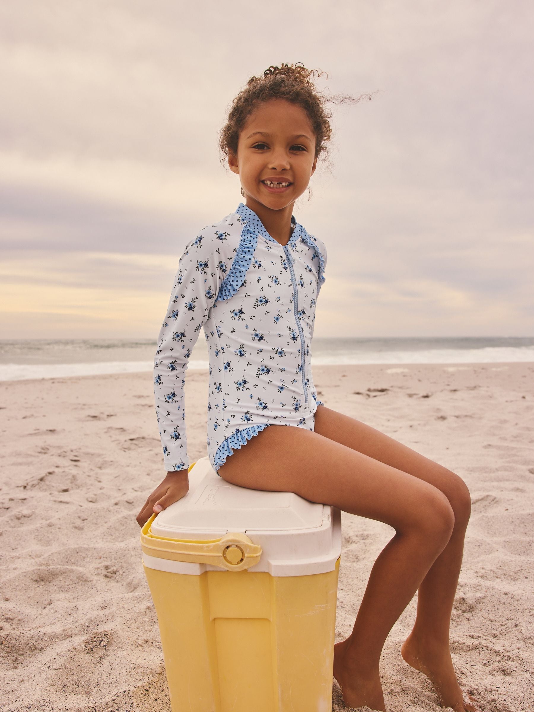 Blue/White Floral Polka Dot Long Sleeve Sunsafe Swimsuit (3mths-16yrs) - Size 3 Years (98cm) - Default 1