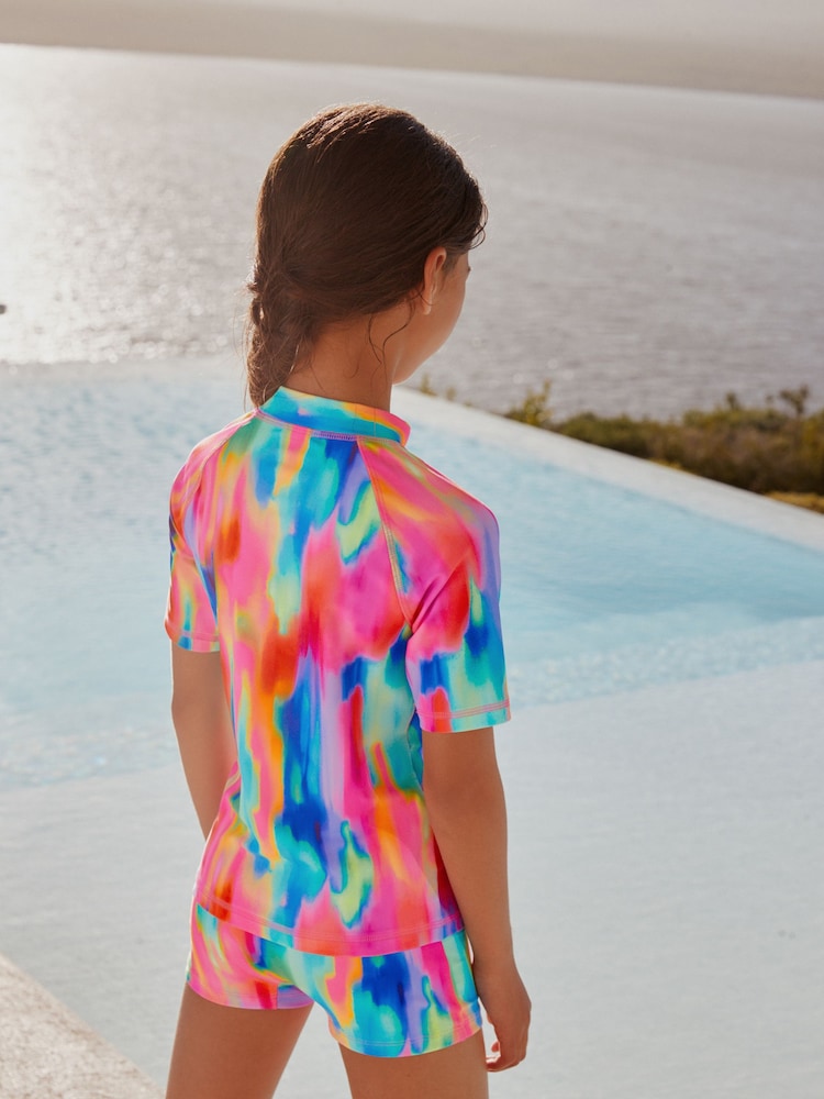 Rainbow Tie Dye Sunsafe Rash Vest And Shorts Swim Set (3-16yrs)