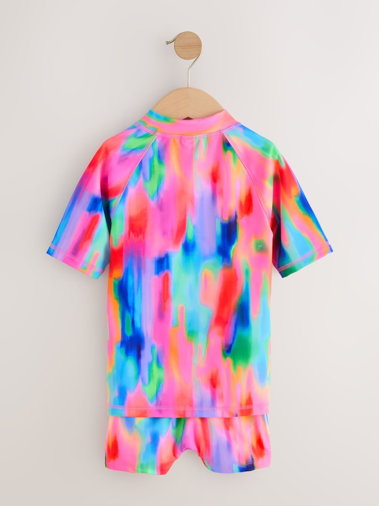 Rainbow Tie Dye Sunsafe Rash Vest And Shorts Swim Set (3-16yrs)