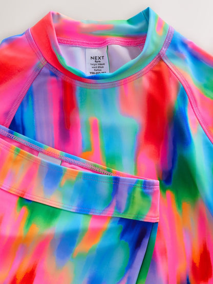 Rainbow Tie Dye Sunsafe Rash Vest And Shorts Swim Set (3-16yrs)