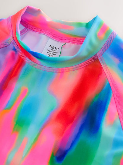 Rainbow Tie Dye Sunsafe Rash Vest And Shorts Swim Set (3-16yrs)