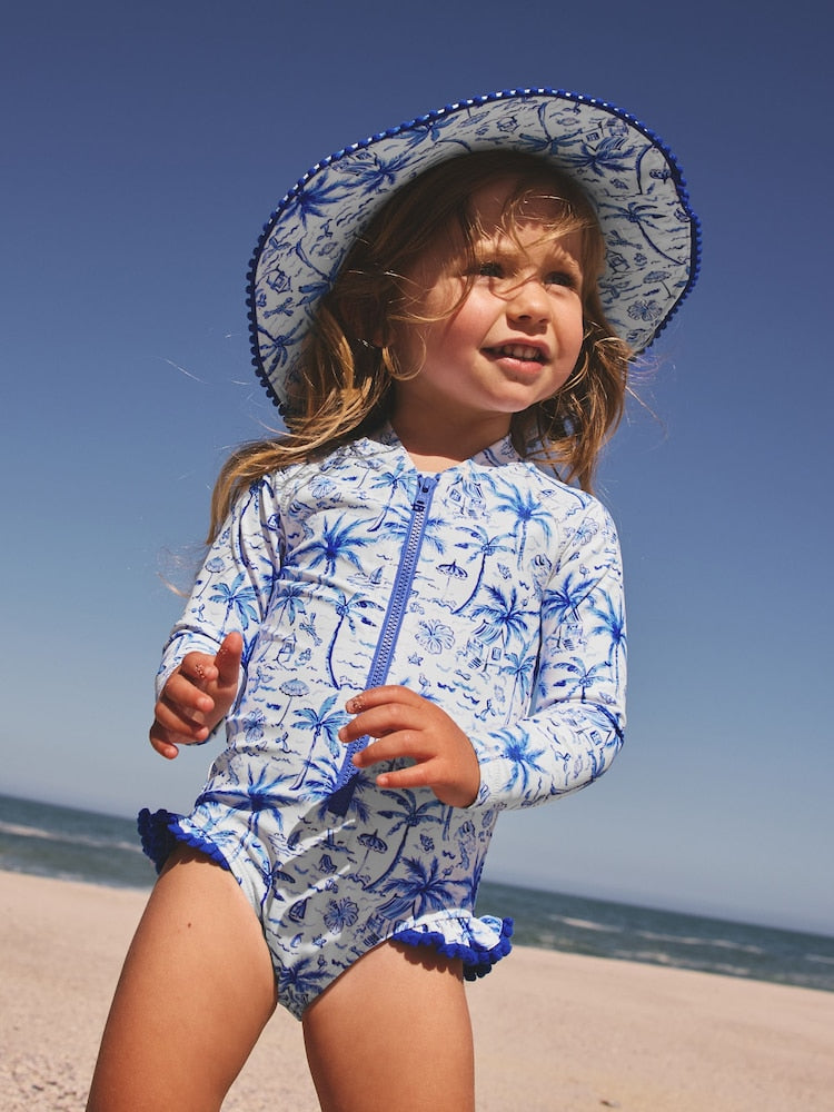 Blue Palm Sunsafe Long Sleeve Swimsuit (3mths-7yrs) - Blue Palm / 12-18 Months (80-86cm)