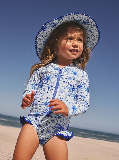 Blue Palm Sunsafe Long Sleeve Swimsuit (3mths-7yrs) - Blue Palm / 12-18 Months (80-86cm)