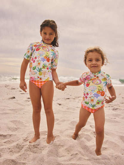 Orange Picnic Scene Short Sleeved Sunsafe Swim Set (3mths-10yrs)